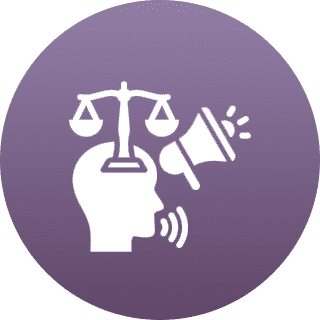 A symbolic image of justice, speech, and communication.