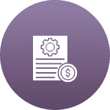 Icon showing a document with a gear and a coin symbol.