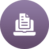 Icon of a document on a tray with a purple circular background.