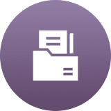 White file cabinet icon on a purple circular background.