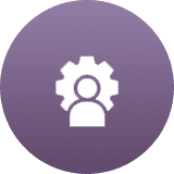 Icon of a person with a gear symbolizing settings or user management.
