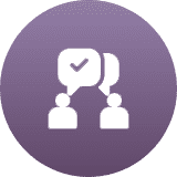 Two people communicating with a checkmark in a speech bubble above them.