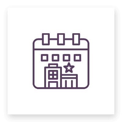 Icon of a calendar with stars and furniture inside.