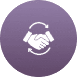 Icon showing two hands shaking with arrows around them.