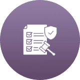 Icon of a checklist with a shield and gavel symbolizing legal compliance.