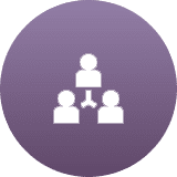 Three connected figures symbolizing teamwork or networking.
