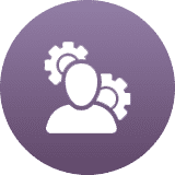 Icon of a person with two cogwheels, symbolizing management or settings.