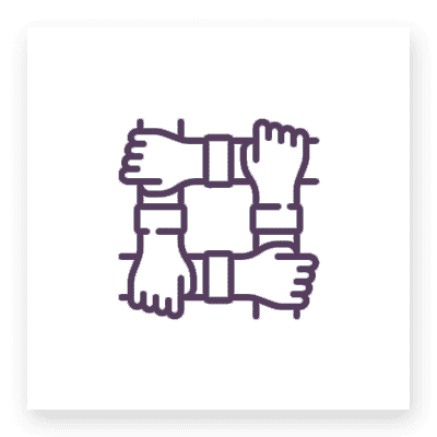 Four hands gripping each other's wrists forming a square symbolizing unity.
