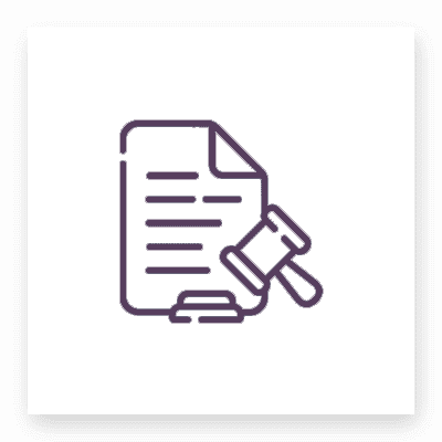 Icon of a gavel and a document symbolizing legal actions.