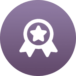 White award ribbon with a star on a purple circular background.